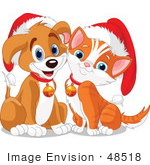 #48518 Clip Art Illustration Of An Adorable Puppy And Kitten Wearing Santa Hats And Bells by pushkin