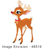 #48519 Clip Art Illustration Of A Baby Rudolph With A Red Nose And Bell Collar