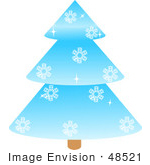 #48521 Clip Art Illustration Of A Sparkly Blue Xmas Tree With Snowflakes