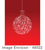 #48522 Clip Art Illustration Of A White Xmas Bauble Made Of Sketched Drawings On Red