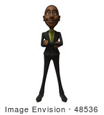 #48536 Royalty-Free (Rf) 3d Illustration Of A Black Businessman Mascot Standing With His Arms Crossed - Version 1
