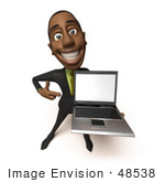 #48538 Royalty-Free (Rf) 3d Illustration Of A Black Businessman Mascot Holding A Laptop - Version 1