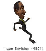 #48541 Royalty-Free (Rf) 3d Illustration Of A Black Businessman Mascot Running - Version 4