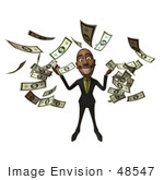 #48547 Royalty-Free (Rf) 3d Illustration Of A Black Businessman Mascot Throwing Cash Into The Air - Version 4
