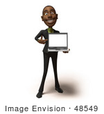 #48549 Royalty-Free (Rf) 3d Illustration Of A Black Businessman Mascot Holding A Laptop - Version 3
