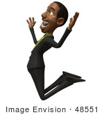 #48551 Royalty-Free (Rf) 3d Illustration Of A Black Businessman Mascot Jumping And Smiling - Version 2