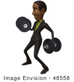 #48558 Royalty-Free (Rf) 3d Illustration Of A Black Businessman Mascot Lifting Weights - Version 2