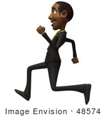 #48574 Royalty-Free (Rf) 3d Illustration Of A Black Businessman Mascot Running - Version 1