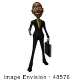 #48576 Royalty-Free (Rf) 3d Illustration Of A Black Businessman Mascot With A Briefcase Holding His Hand Out - Version 1