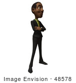 #48578 Royalty-Free (Rf) 3d Illustration Of A Black Businessman Mascot Standing With His Arms Crossed - Version 2