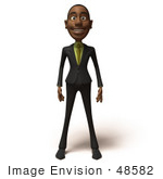 #48582 Royalty-Free (Rf) 3d Illustration Of A Black Businessman Mascot Standing And Facing Front