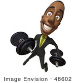 #48602 Royalty-Free (Rf) 3d Illustration Of A Black Businessman Mascot Lifting Weights - Version 3