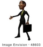 #48603 Royalty-Free (Rf) 3d Illustration Of A Black Businessman Mascot With A Briefcase Holding His Hand Out - Version 2