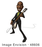 #48606 Royalty-Free (Rf) 3d Illustration Of A Black Businessman Mascot Playing An Electric Guitar - Version 2