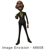 #48608 Royalty-Free (Rf) 3d Illustration Of A Black Businessman Mascot Pointing His Fingers Like A Gun And Wearing A Headset - Version 2