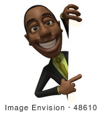 #48610 Royalty-Free (Rf) 3d Illustration Of A Black Businessman Mascot Looking Around A Blank Sign - Version 3