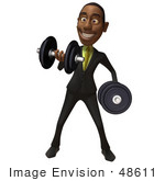 #48611 Royalty-Free (Rf) 3d Illustration Of A Black Businessman Mascot Lifting Weights - Version 1
