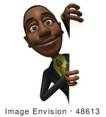 #48613 Royalty-Free (Rf) 3d Illustration Of A Black Businessman Mascot Looking Around A Blank Sign - Version 1