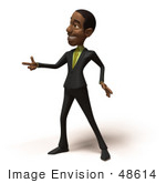 #48614 Royalty-Free (Rf) 3d Illustration Of A Black Businessman Mascot Pointing His Fingers Like A Gun - Version 1
