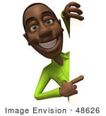 #48626 Royalty-Free (Rf) Illustration Of A 3d Black Man Mascot Pointing And Looking Around A Blank Sign