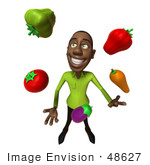 #48627 Royalty-Free (Rf) Illustration Of A 3d Black Man Mascot Juggling Healthy Veggies - Version 3