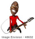 #48632 Royalty-Free (Rf) Illustration Of A 3d Black Man Mascot Playing An Electric Guitar - Version 4