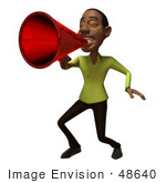 #48640 Royalty-Free (Rf) Illustration Of A 3d Black Man Mascot Speaking Through A Megaphone - Version 3