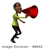 #48642 Royalty-Free (Rf) Illustration Of A 3d Black Man Mascot Speaking Through A Megaphone - Version 2