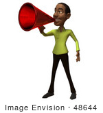 #48644 Royalty-Free (Rf) Illustration Of A 3d Black Man Mascot Speaking Through A Megaphone - Version 1