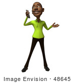 #48645 Royalty-Free (Rf) Illustration Of A 3d Black Man Mascot Holding A Cell Phone - Version 2