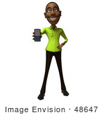 #48647 Royalty-Free (Rf) Illustration Of A 3d Black Man Mascot Holding A Cell Phone - Version 1