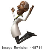 #48714 Royalty-Free (Rf) 3d Illustration Of A Happy Black Male Doctor Leaping Into The Air - Version 2