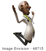#48715 Royalty-Free (Rf) 3d Illustration Of A Black Male Doctor Jumping In The Air