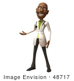 #48717 Royalty-Free (Rf) 3d Illustration Of A Black Male Doctor Presenting With One Hand