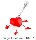 #48737 Royalty-Free (Rf) 3d Illustration Of A Red Heart Mascot Pricked With A Syringe