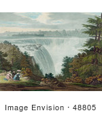 #48805 Royalty-Free Stock Illustration Of A Man And Three Ladies Picnicing At Goat Island By The American Falls Niagara Falls