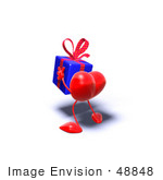 #48848 Royalty-Free (Rf) Illustration Of A 3d Red Love Heart Mascot Carrying A Present - Version 10