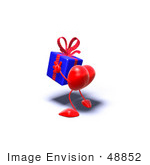 #48852 Royalty-Free (Rf) Illustration Of A 3d Red Love Heart Mascot Carrying A Present - Version 12