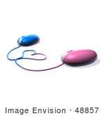 #48857 Royalty-Free (Rf) Illustration Of 3d Pink And Blue Computer Mice With Their Cables Forming A Love Heart - Version 3