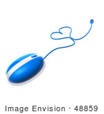 #48859 Royalty-Free (Rf) Illustration Of A 3d Blue Computer Mouse With The Cable Forming A Love Heart - Version 2