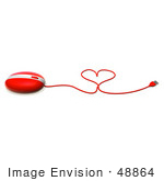 #48864 Royalty-Free (Rf) Illustration Of A 3d Red Computer Mouse With The Cable Forming A Love Heart - Version 2