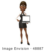 #48887 Royalty-Free (Rf) Illustration Of A 3d Black Businesswoman Holding A Laptop - Version 1