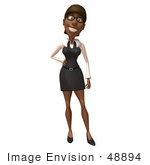 #48894 Royalty-Free (Rf) Illustration Of A 3d Black Businesswoman Standing With One Hand On Her Hip - Version 1