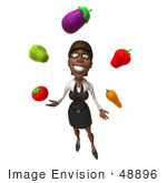 #48896 Royalty-Free (Rf) Illustration Of A 3d Black Businesswoman Juggling Veggies - Pose 1