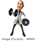 #48903 Royalty-Free (Rf) Illustration Of A 3d White Male Doctor Lifting Dumbbells - Version 1