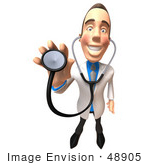 #48905 Royalty-Free (Rf) Illustration Of A 3d White Male Doctor Holding Up A Stethoscope - Version 1