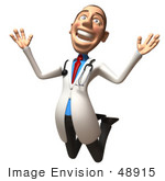 #48915 Royalty-Free (RF) Illustration Of A 3d White Male Doctor Jumping In Excitement - Version 1 by Julos