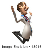 #48916 Royalty-Free (Rf) Illustration Of A 3d White Male Doctor Jumping In Excitement - Version 3