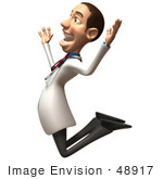 #48917 Royalty-Free (Rf) Illustration Of A 3d White Male Doctor Jumping In Excitement - Version 2