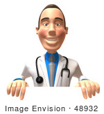 #48932 Royalty-Free (Rf) Illustration Of A 3d White Male Doctor Standing Behind A Blank Sign